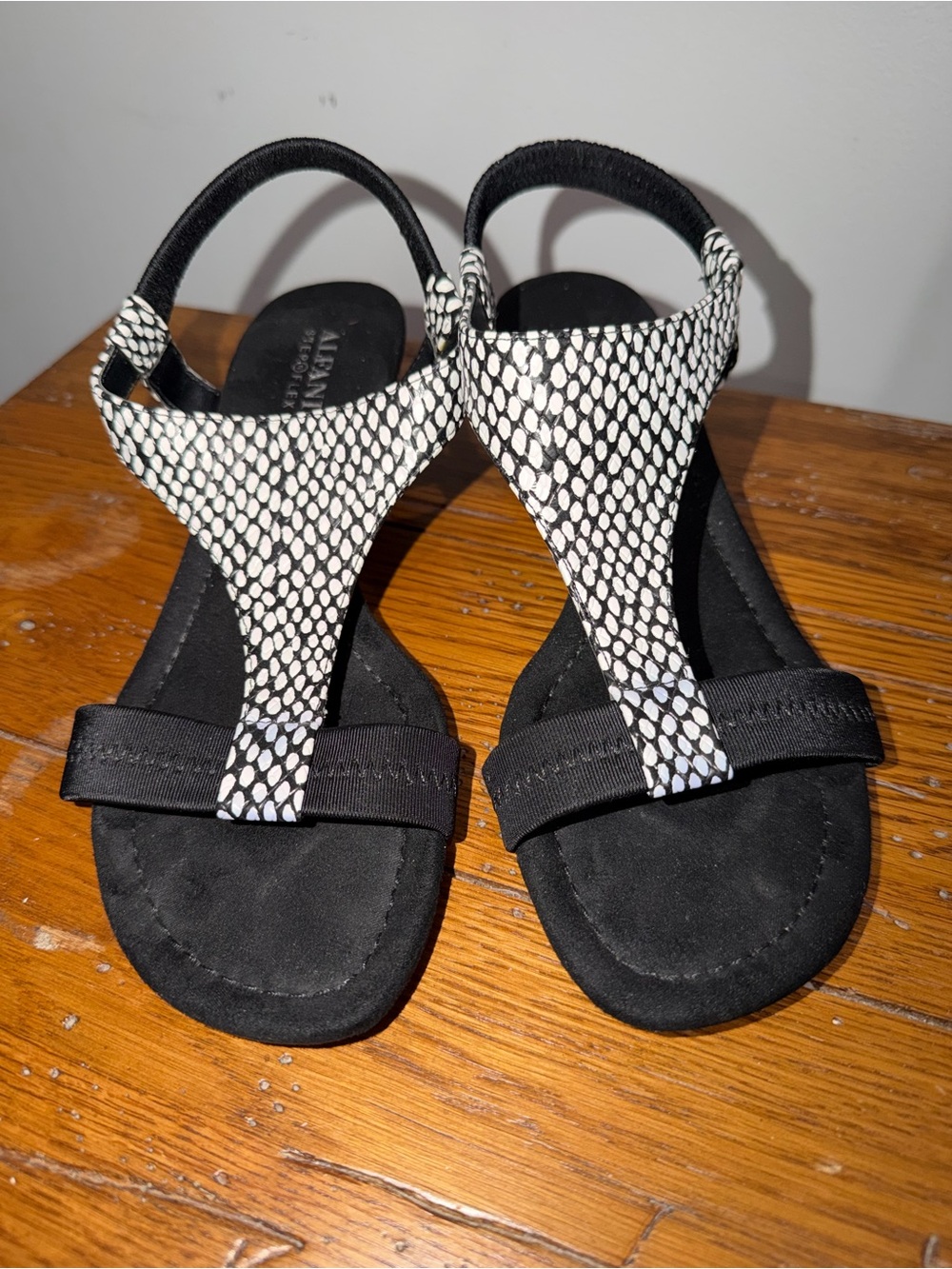 Alfani Black & White Snake-Print T-Strap Sandals